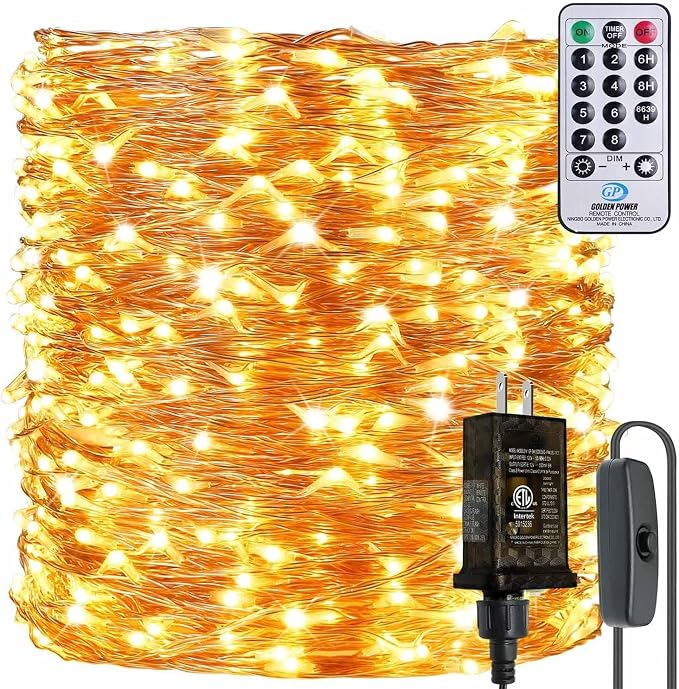 132 Feet 400 LEDs Copper Wire String Lights with Switch, Christmas Lights Indoor Decoration for Party Wedding Bedroom, Fairy Lights Plug in with Remote, 8 Scene Modes, Dimmable Warm White