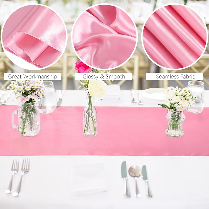 Aneco 4 Pack Satin Table Runner 12 x 108 Inch Gradient Hot Pink Colors Long Wedding Satin Silk Table Runner for Wedding Banquet Graduations Birthday Party Decoration