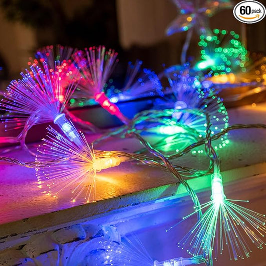 33FT Fiber Optic Fairy String Lights 60 LED Starburst Firework Light for Indoor Outdoor Wedding, Christmas Tree, Garden, Patio, Party Decoration (Multi-Color)