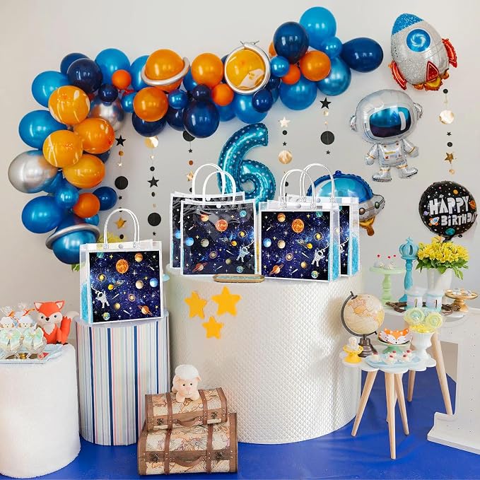 Hosuly 24 Pcs Outer Space Party Favor Bags with Handles, Clear PVC Planet Astronaut Goodie Treat Gift Bags for Solar System Birthday Baby Shower Space Party Favors Supplies 7.9 x 7.9 x 3.1Inch