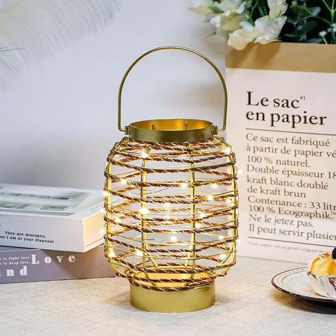 Set of 6 Battery Operated Table Lamp 7.7 "H Metal Cage LED Cordless Lamp with 6-Hour Timer, Vintage Decorative Fairy Lights Lantern for Indoor/Outdoor Bedrooms Weddings Parties Patio Events