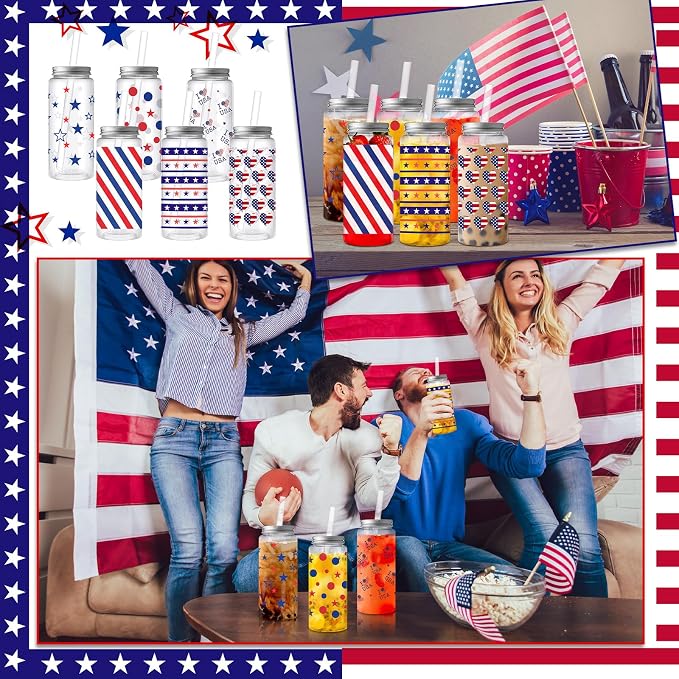 Skylety 30 Pcs 4th of July Plastic Cups with Lids and Straws 13.5 oz Independence Day Plastic Cups Reusable Cute Tumbler for 250th Anniversary 4th of July Party Favor Patriotic Supplies
