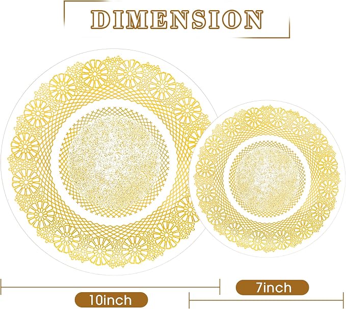 HOMIP 120PCS Clear Gold Plastic Plates with Gold Lace Design, Disposable Retro Plates Include 60PCS 10" Dinner Plate & 60PCS 7" Dessert Plate Perfect for Party Wedding and Holiday