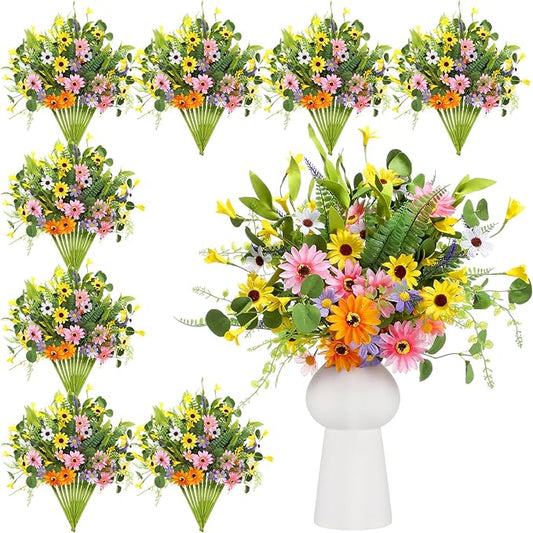 Thiccywoov 12 Bundles Wildflowers Artificial Flowers Outdoor Spring Fake Plastic Daisy Flowers Bouquets Fake Plants Vase Floral Arrangements Table Centerpiece for Wedding Home Decor(Bright Daisy)