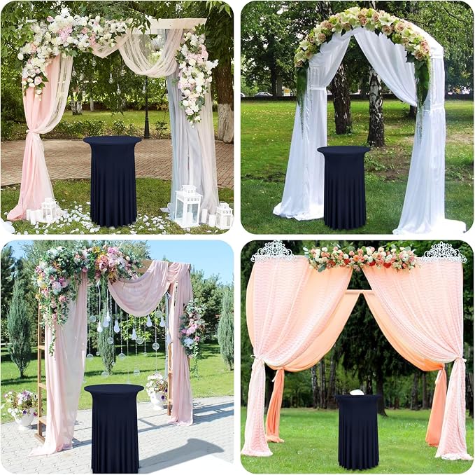 6 Packs Round Cocktail Table Skirt 32"x 43" Spandex Stretch Cocktail Tablecloth with Wavy Drapes, Navy Blue Spandex Fitted High Top Table Covers for Wedding Bar Party Birthday Banquet Tables