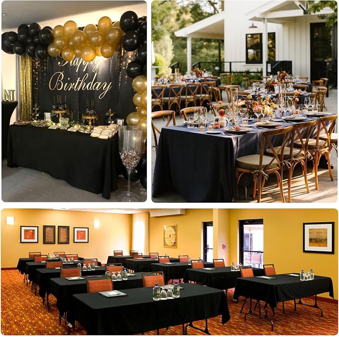 8 Packs Black Tablecloths 90x132 Inch Fabric Rectangular Table Cloths For 6 Foot Rectangle Tables, Wrinkle Resistant Polyester Tablecloth Washable Table Cloth Rectangle Table For Wedding Party Banquet