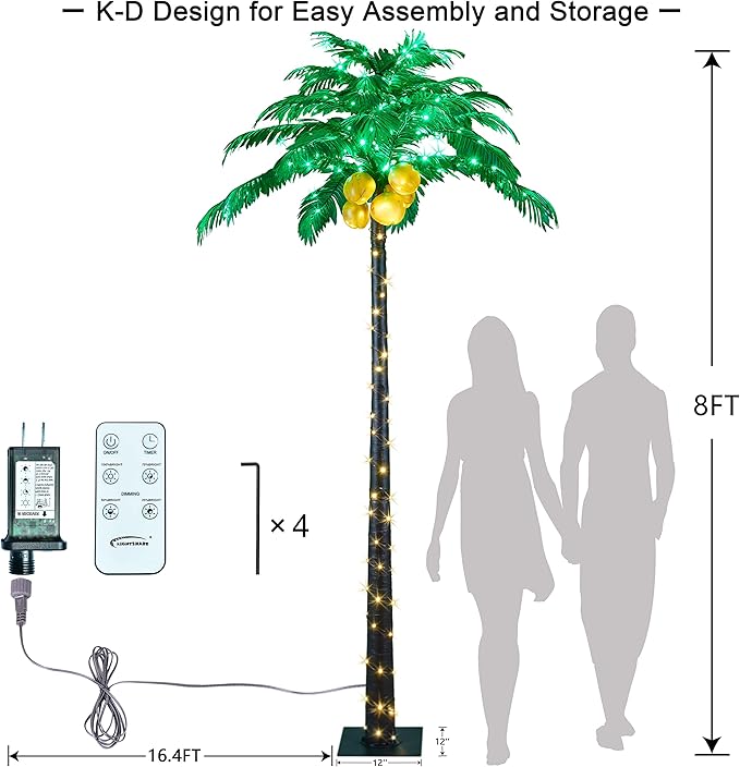 Lightshare Lighted Upgraded 8FT Gorgeous Artificial Lighted Palm Tree, 256 LED Lights, Decoration for Home,Party, Christmas, Nativity, Outside Patio