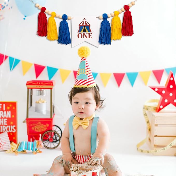 Gostman Circus One High Chair Banner | Carnival Circus Sign 1st Birthday Highchair Banner, First Birthday Party Decorations