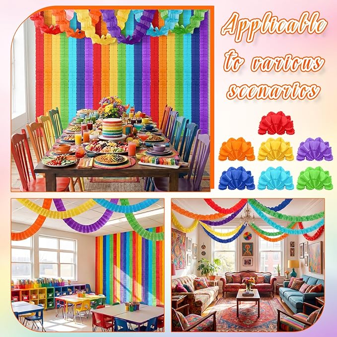 Epakh 12 Pcs Rainbow Colors Streamers Garland 9.84 ft Four Leaf Clover Paper Chain Garland Banner Party Decoration for Back to School Graduation Birthday Bridal Baby Shower Wedding Decor