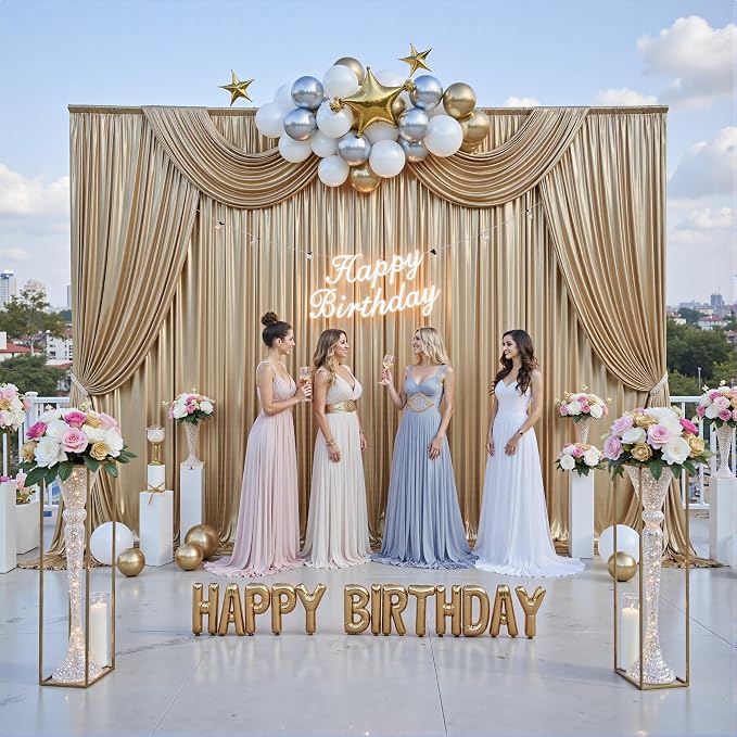 20x10FT Champagne Sequin Backdrop Curtain for Party - 4 Panels 5x10FT Wrinkle-Free Shimmer Drapes for Birthday, Wedding, Christmas, Decorations & Photography