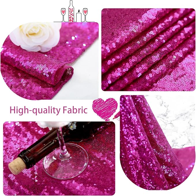 B-COOL Round Sequin Tablecloth Party Decorations: 120 Inch Fuchsia Table Cloth Glitter Fabric Overlay for Indoor Outdoor Dining Parties Home