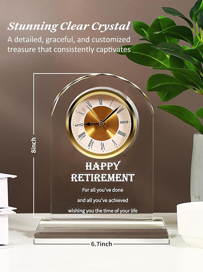 Crystal Retirement Alarm Clock Gifts for Men Women, Happy Retirement Plaque for Coworkers, Boss, Going Away Gift for Retired Friends, Farewell Goodbye Presents for Doctors Nurses Teacher