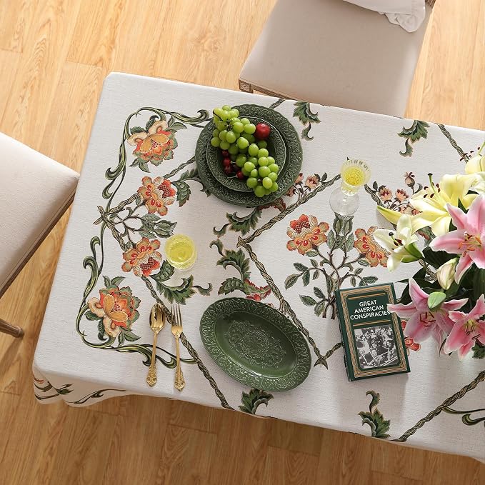 patdrea Vintage French Linen Tablecloth,Square,67"x67"-Santiago C | Beautiful Print Table Cloth for Square Table,Colorful Floral Patterned,for Dining Room Tea Party Thanksgiving