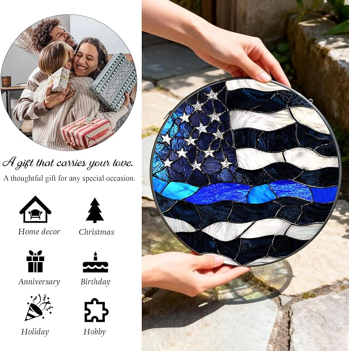 Police Officer Stained Glass Suncatcher 6x6'', Police Graduation, Academy Graduate Gifts, Gifts for Men