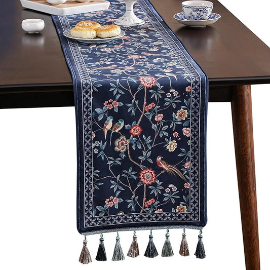 patdrea Vintage Chinoiserie Floral Table Runner Farmhouse for Home Kitchen Dining Decor Parties Family Dinners 12"*102"
