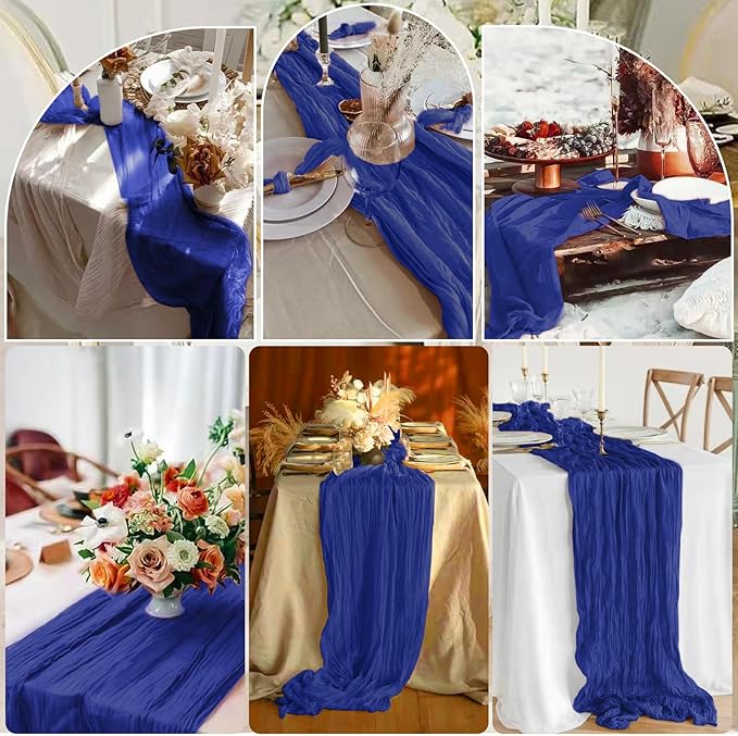 10 Pcs Royal Blue Cheesecloth Table Runner 10FT, Gauze Table Runner for Wedding Reception Sheer Bridal Shower Birthday Party Boho Table Decoration, Rustic Romantic Wedding Runner