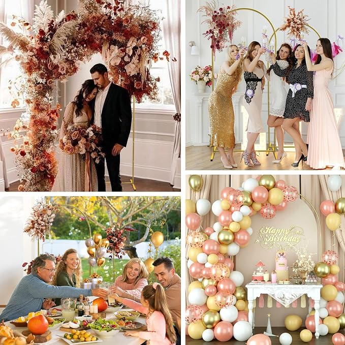 Wedding Arch Backdrop Stand Set of 2 Gold Metal Arch Frame 7.2FT & 6FT Backdrop Stand Wedding Arch Bracket Stand Birthday Party Balloon Arch