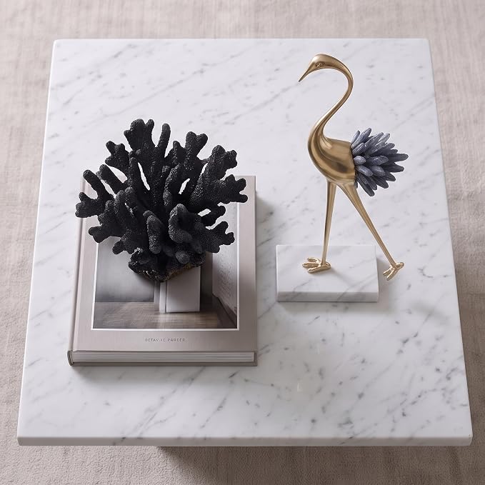 suruim Elegant Gold Crane Bird Statues with Crystal Tail Accents, Decorative Brass Figurines for Home Decor (Blue B)