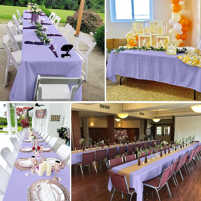 6 Pack Tablecloth 60 x 126 inch Polyester Table Cloth for 6 Foot Rectangle Tables,Stain and Wrinkle Resistant Washable Fabric Table Covers Polyester Lavender Table Clothes for Wedding,Party,Banquet