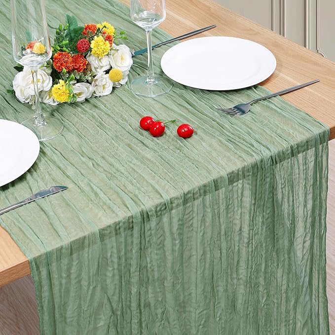 1 Pack Cheesecloth Table Runner 10Ft Christmas Gauze Boho Table Runners for Wedding Decor Bridal Shower Decorations Baby Shower Party(35" x 120")
