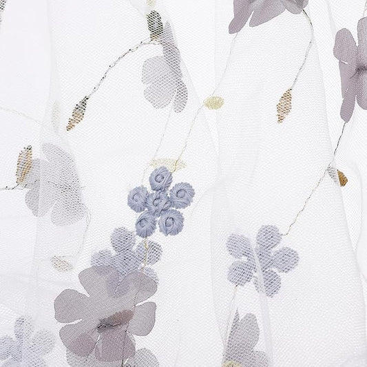 MECCANIXITY 1 Yard Tulle Fabric 35"x51" 3D Flower Embroidery Mesh Lace Fabric for DIY Handmade Clothing Wedding Dress Skirt Home Curtain Decoration, Gray White