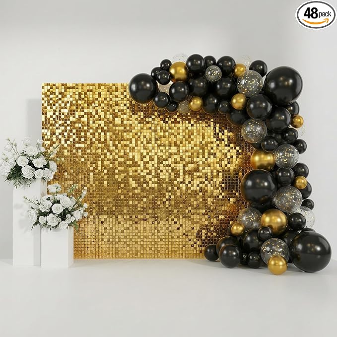 Gold Shimmer Wall Backdrop 48 Panels Cover 8 x 6 Ft, Photo Backdrops for Wedding,Anniversary,Birthday,Party Decoration