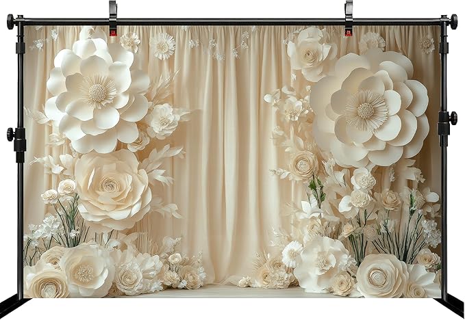 9x6ft Cream Paper Flower Backdrop Romantic Luxury Style 3D Stereo Paper Blooms Background for Birthday Party Baby Shower Decor Wedding Engagement Bride Portrait Photo Studio Booth Props