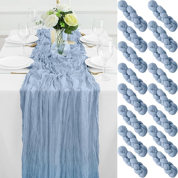 16Pack Dusty Blue Table Runner 10FT Dusty Blue Cheesecloth Table Runner 35x120Inch Long Boho Table Runners Rustic Gauze Table Runners for Party Wedding Bridal Shower Baby Shower Decorations