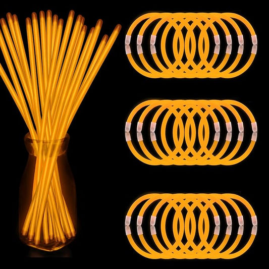 300 PCS Orange Glow Sticks Bulk Glow in the Dark Bracelets and Necklaces with Connectors 8" Glowsticks Light Up Neon Party Favors for Hawii Carnival Halloween ThanksGiving Birthday Wedding