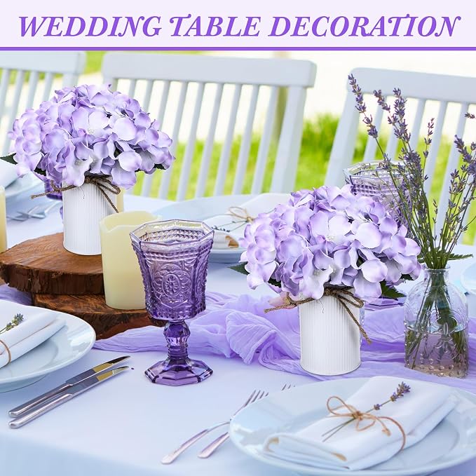 Zeyune Purple 12 Sets Wedding Flower Table Centerpieces Artificial Hydrangeas with Rustic Metal Vase Fake Hydrangea Flowers in Pot Floral Arrangement for Wedding Bridal Tea Party Table Home Decor
