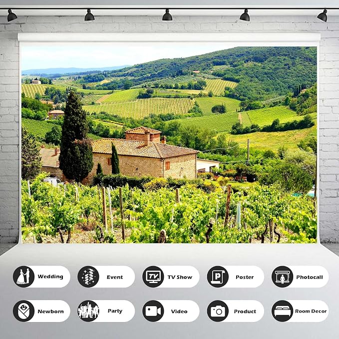 Mountains Village Backdrop Spring Lush Green Field Forest Grassland Hills Photography Background Village Mountain Nature Landscape Backdrop Home Decorations for Bedroom Living Room Dorm 10x8ft