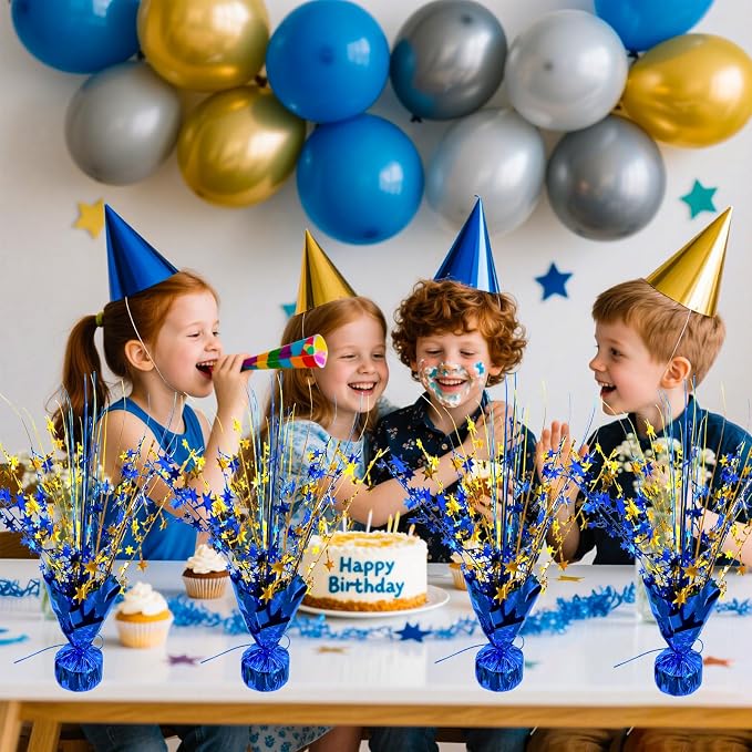 6 Pack Metallic Foil Spray Table Centerpiece Decoration Star Brust Glitter Table Topper Decor for Birthday Graduation Holiday Christmas New Year's Eve Celebration Party Supplies Gold and Blue