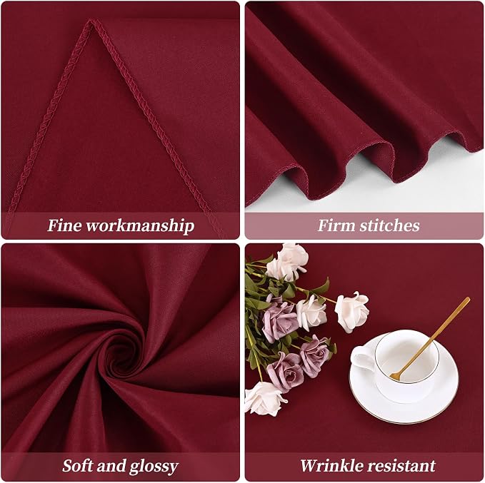 12 Pack Round Tablecloth 90 Inch - Burgundy Polyester TableCloth for Round Table, Premium Burgundy Tableclothes Washable Fabric Table Cover for Wedding Party Banquet Restaurant Reception Dining