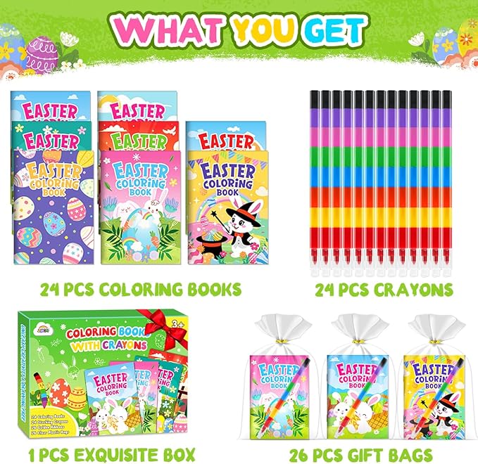 ZMLM 24 Pack Easter Coloring Books for Kids with Crayons,Party Favors for Kids 4-8, Goodie Bags Stuffers for Toddlers, Classroom Prizes Birthday Return Gifts (Easter)