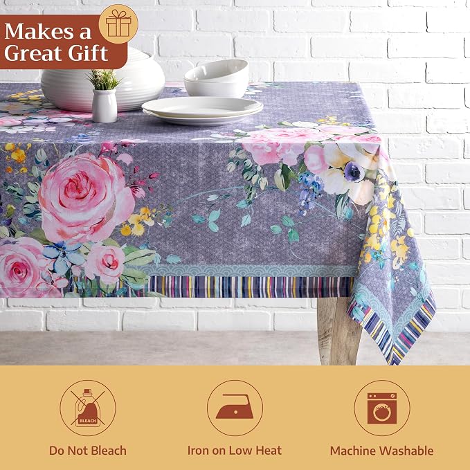 Maison d' Hermine Table Cloth Rectangle Table 100% Cotton 54 x 72 Inches Tablecloth Reusable Decorative for Dining Kitchen Room Party Home Hotel Restaurant Spring Summer - Sweet Rose Lavender - Lush