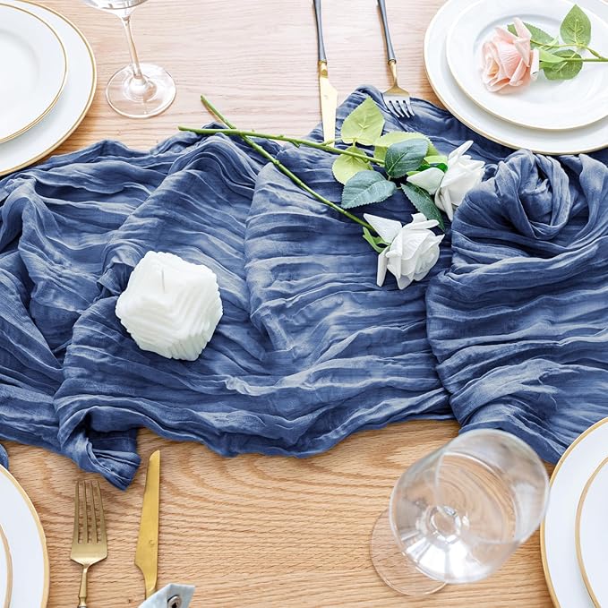 Wokceer Cheesecloth Table Runner 3Pack 10FT Blue Boho Gauze Fall Thanksgiving Cheese Cloth Table Runner for Party Long Rustic Sheer Table Runners for Baby Bridal Shower Wedding Easter Table Decor