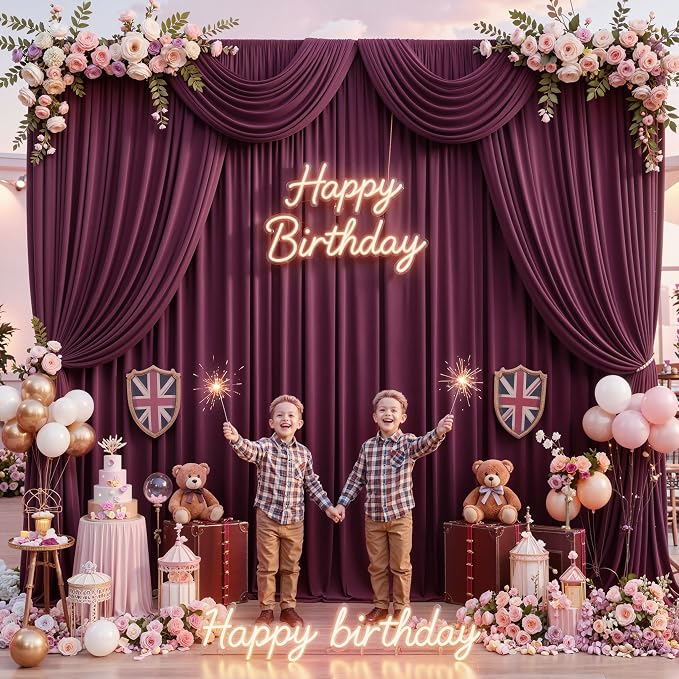 10x14ft Burgundy Backdrop Curtains for Wedding Party, 2 Panels 14 ft Long Back Drop Cloth, Wrinkle-Free Polyester Drapes for Birthday, Baby Shower, Stage Photography Background