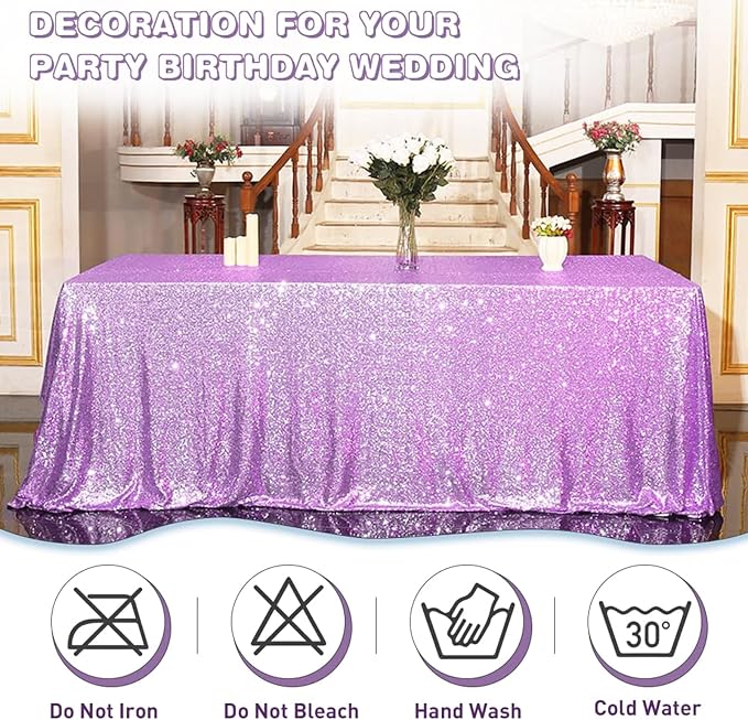Eternal Beauty Lavender Tablecloth, 60x120 Inch Sequin Rectangle Table Cover for Cake Dessert Exhibition Party Birthday Events