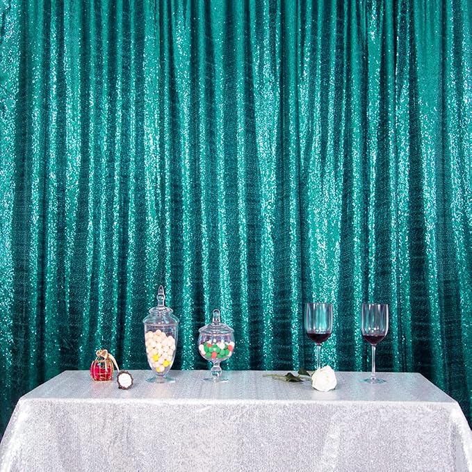 SquarePie 6x6ft Teal Sequin Backdrop for Photography, Satin-Backed Real Sequin Curtain, Enhanced Coverage Shimmering Background with 4" Rod Pocket for Wedding, Birthday, Party Decor, 1 Panel
