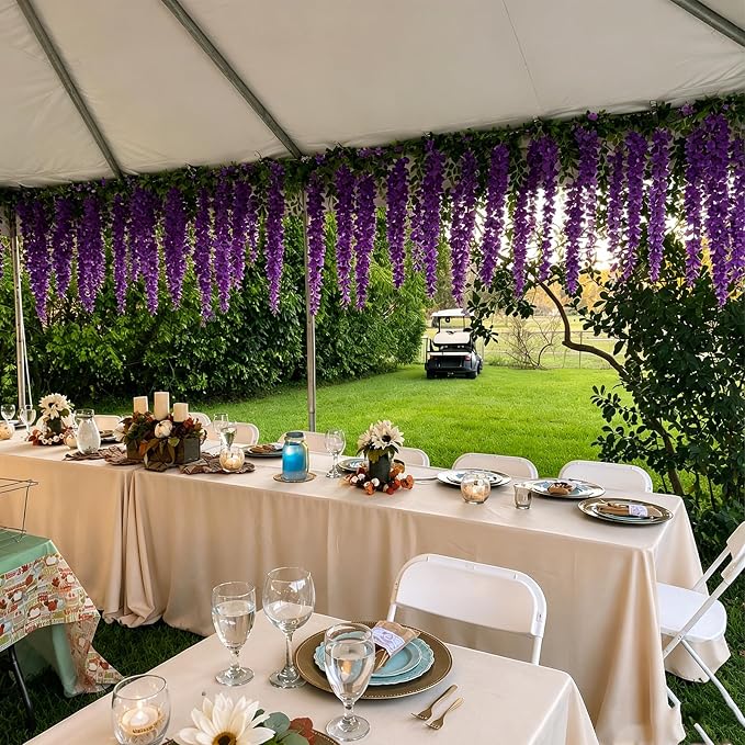 Artificial Wisteria Hanging Flowers Fake Wisteria Flower Garland Silk Vines Rattan Decor for Home Wedding Arch Wall Garden Greenery Bedroom Outdoor Office Party Decoration (12, Purple)