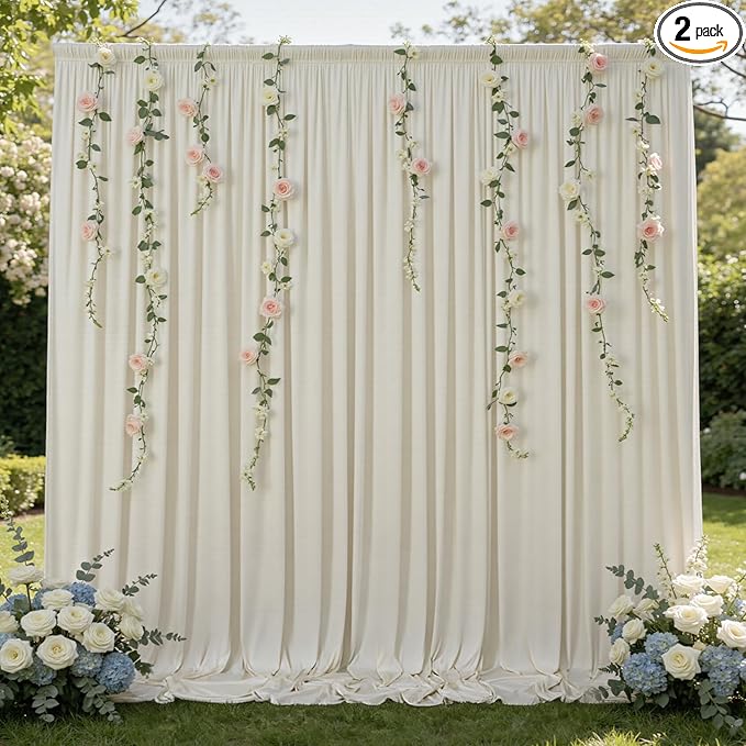 10ftx10ft Wrinkle Free Beige Backdrop Curtains for Parties, Silky Polyester Photo Backdrop Drapes 2 Panels 5x10ft Back Drop Cloth for Wedding Birthday Baby Shower Photography Background
