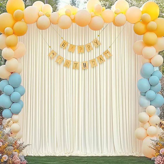 Ivory Backdrop Curtain 8 Panels-Wrinkle-Free Ivory Curtains Polyester Photography Drapes for Wedding Party Baby Shower Photo Background Decorations- 32 X10FT