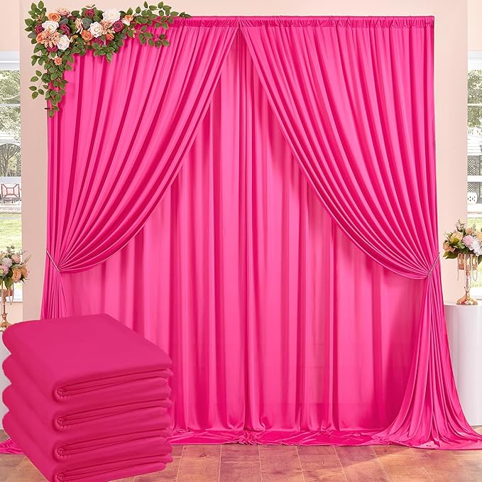 20ftx10ft Wrinkle Free Fuchsia Backdrop Curtains for Parties, Thick Polyester Hot Pink Photo Backdrop Drapes 4 Panels 5x10ft for Weddings Birthday Photography Background Curtains