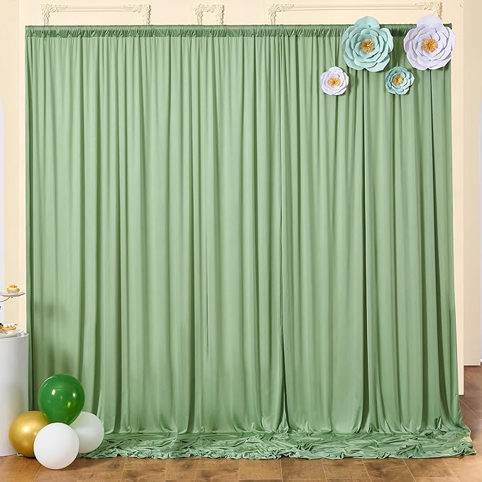 NSSONBEN 40ft x 10ft Wrinkle Free Sage Green Backdrop Curtains for Parties, 8 Panels 5x10ft Thick Fabric Photo Backdrop Drapes for Wedding Party Background Birthday Decoration
