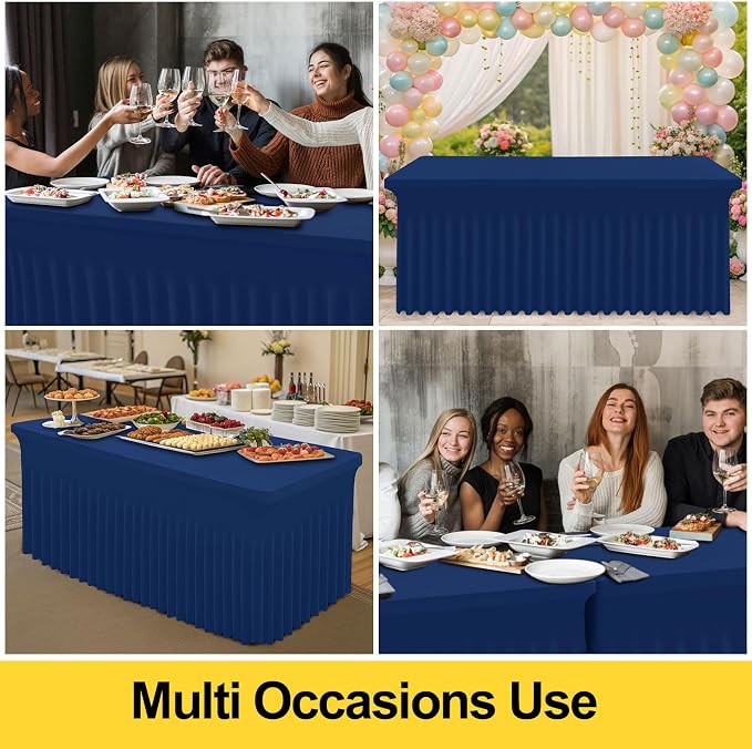 Smiry Spandex Tablecloth, Elastic Fitted Stretch Tablecloth for 8FT Rectangle Tables, Waterproof Washable Table Cover Skirt for Outdoor, Wedding, Banquet & Parties (Navy, 96Lx30Wx30H Inch)