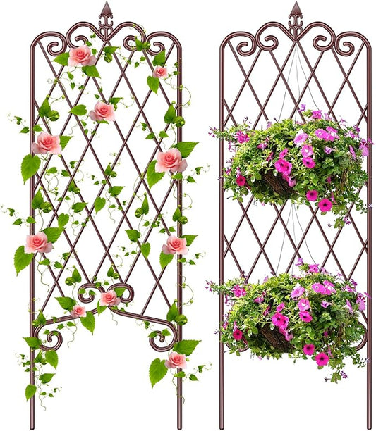 AMAGABELI GARDEN & HOME 2 Pack 47” x 16” Metal Garden Trellis for Climbing Plants Outdoor Trellis for Climbing Roses Vines Vegetables Metal for Ivy Cucumbers Brown