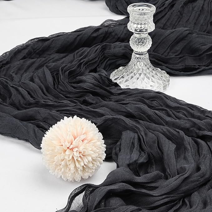 6 Pack 10FT Black Cheesecloth Table Runner 120 Inch Long Gauze Rustic Boho Spring Cheese Cloth Table Runner Sheer Fabric Decorations for Holiday Party Wedding Banquet Bridal Baby Shower Décor