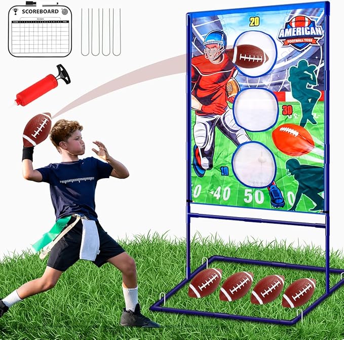 Punieayi Football Toss Game with 4 Inflatable Balls, Football Throwing Target Games for Boys 8-12, Sports and Outdoors Toys for Kids Ages 3+