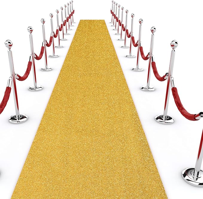Shihanee Sequin Aisle Runner for Wedding Glitter Rug with Carpet Tape Sparkly Prom Outdoor Floor Birthday Carpet Runner for Ceremony Event Graduation Party(2 x 15 ft,Gold)
