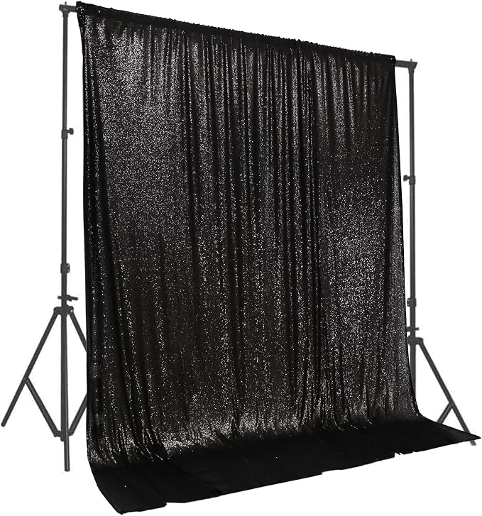 PartyDelight Black Sequin Backdrop 8x8ft 4 Inch Rod Pocket | Dense 3mm sequins on mesh backing with 4 inch rod pocket for group photos wedding walls stages and banquet focal displays